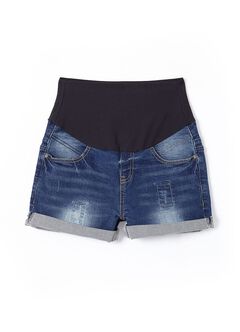 Maternity Ripped Denim Shorts, Navy, hi-res