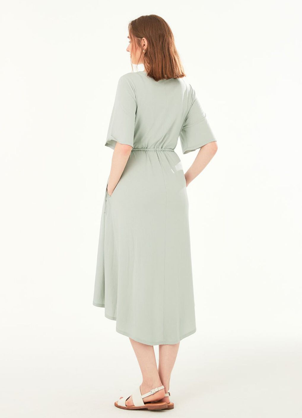 Drapey Maternity & Nursing Midi Dress, Sage Green, hi-res image number 6