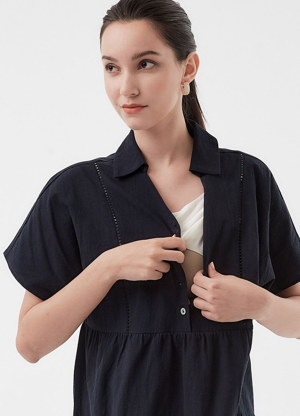 Cotton Maternity & Nursing Short Sleeve Tiered Dress, , hi-res image number 1