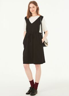 2 in 1 Splicing Maternity & Nursing Dress, Black, hi-res