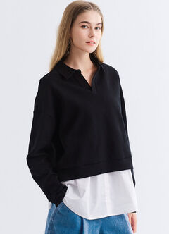 Skipper Collar 2 in 1 Maternity & Nursing Layered Jumper, Black, hi-res