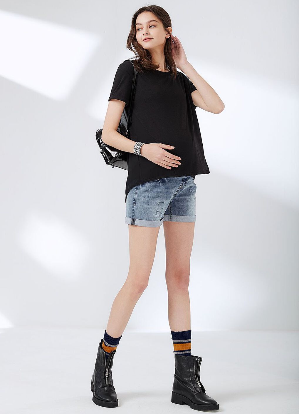 Maternity Ripped Denim Shorts, , hi-res image number 4