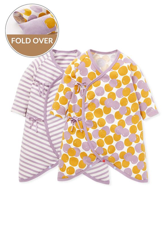 Taro Ball Newborn Cotton L/S Romper 2 Pcs Pack