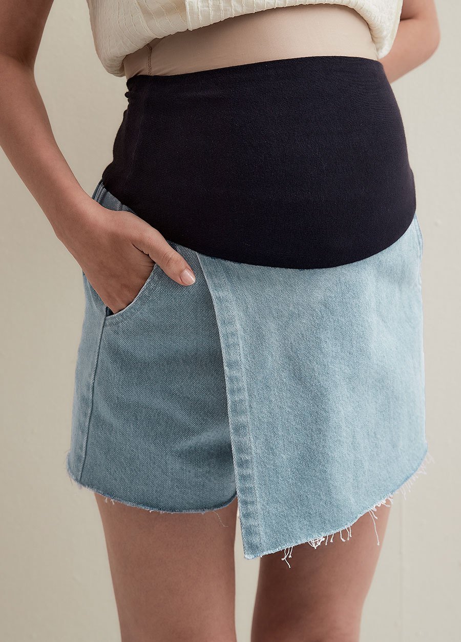 Wrap Maternity Denim Skort, , small
