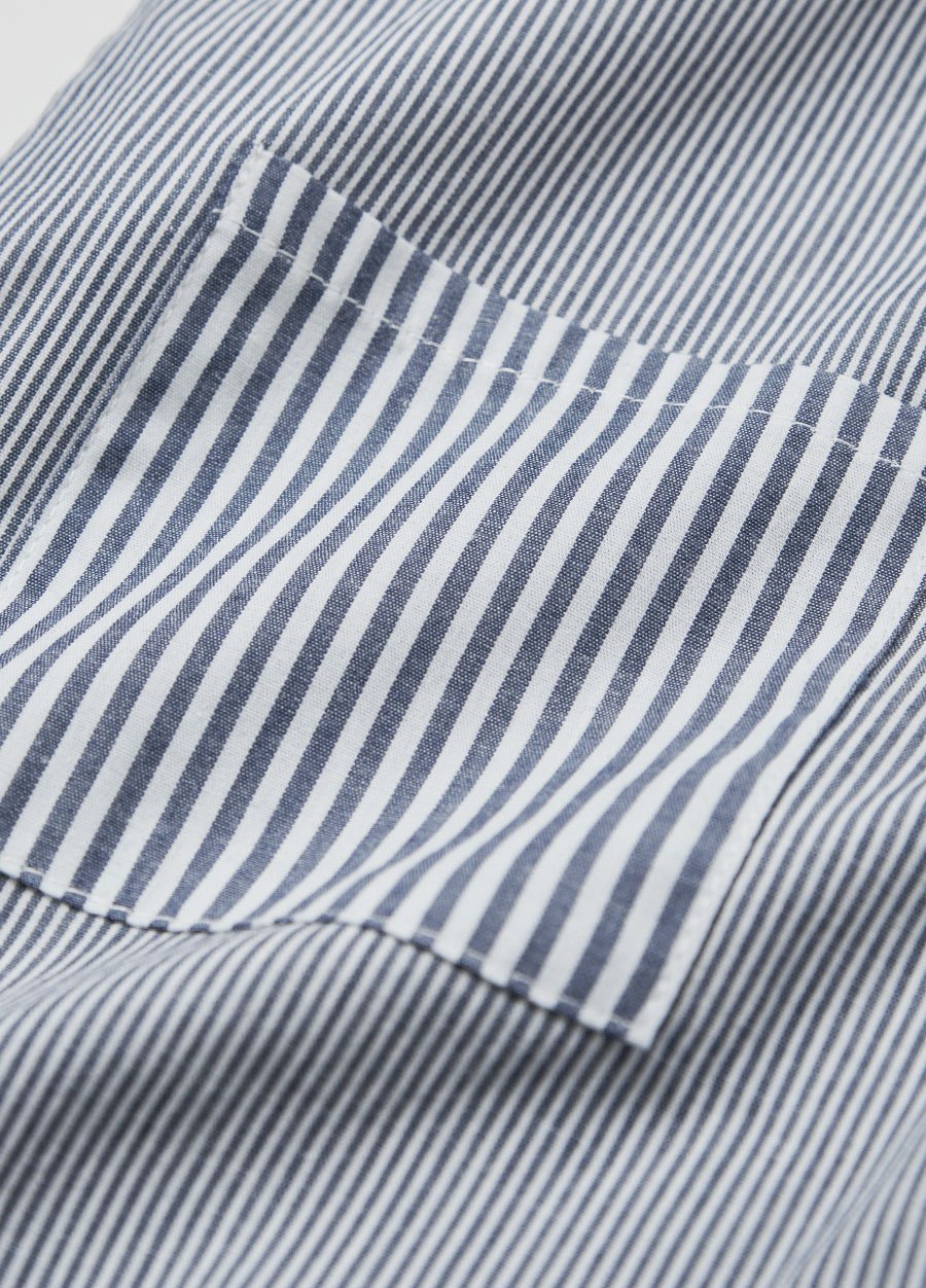 Striped Baby Patch Pocket Romper, Navy, small